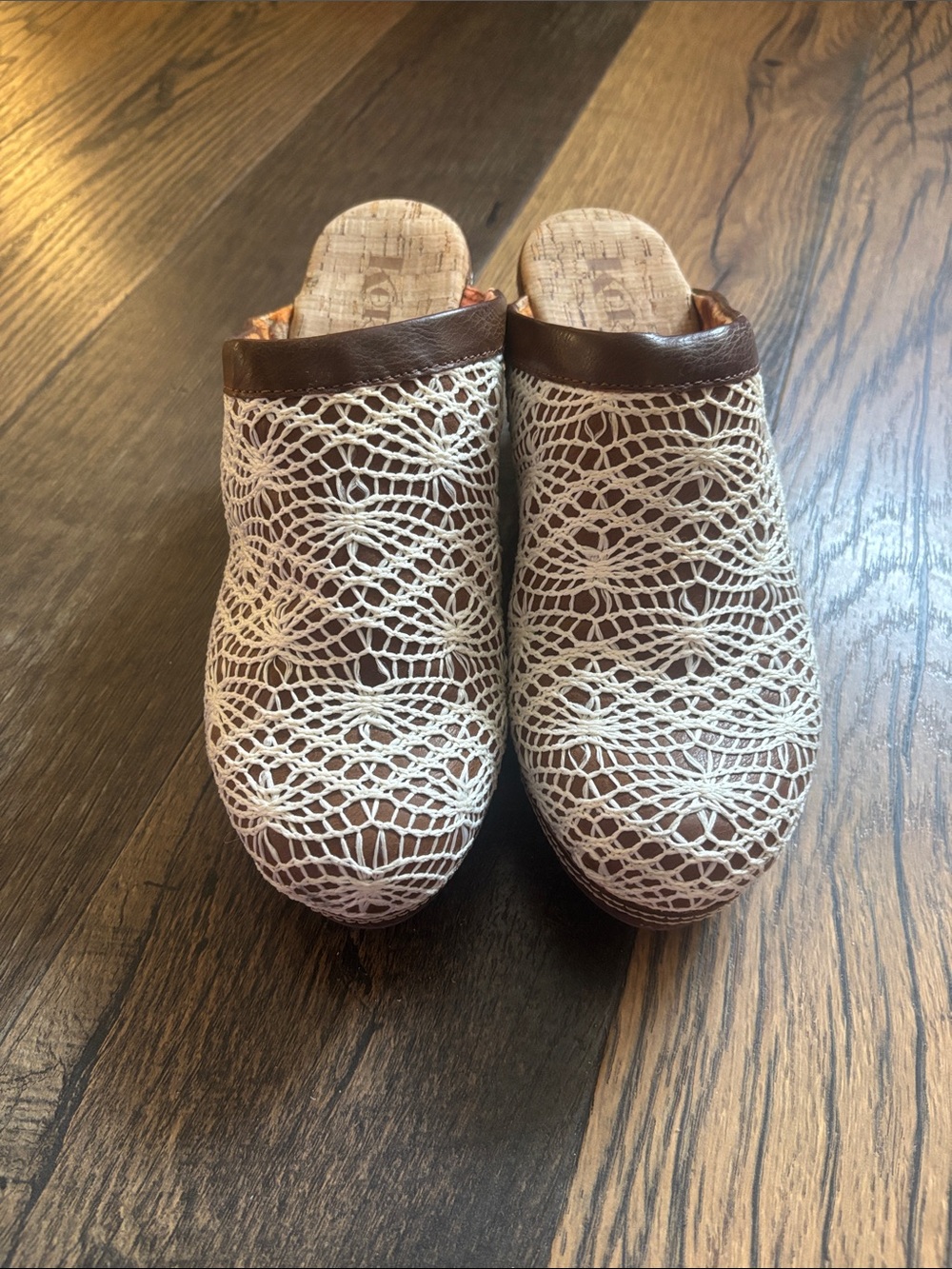 Korks Women's Nora Clog Crochet Slip-On Mules - Cream and Brown Women’s Sz 9